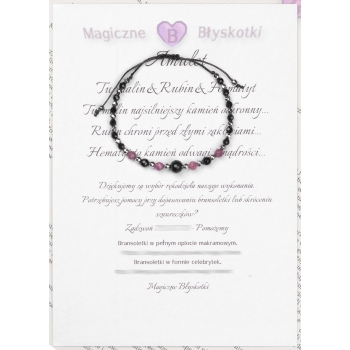 Bransoletka celebrytka czarny TURMALIN RUBIN HEMATYT ochrona i optymizm